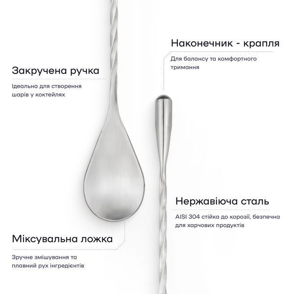 Барная ложка 40 см с каплей Серебристая 15432-BS-40cm-t-s фото