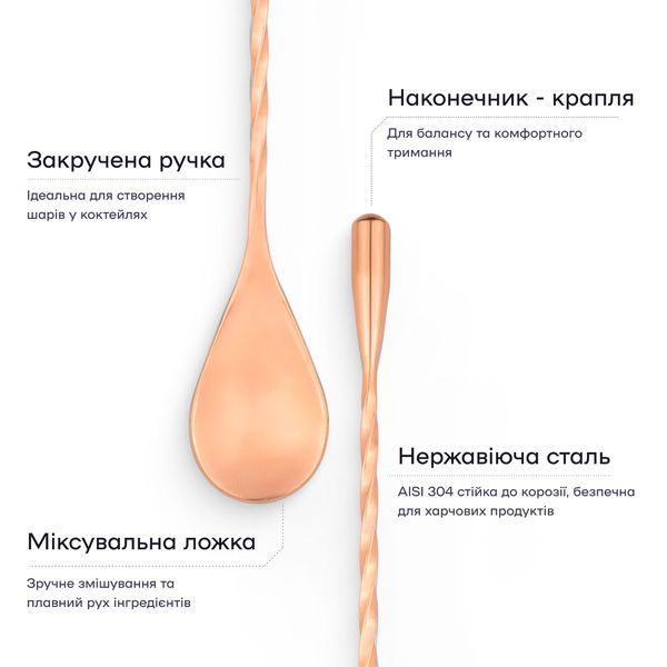 Барная ложка 40 см с каплей Медная 12143-BS-40cm-t-c фото
