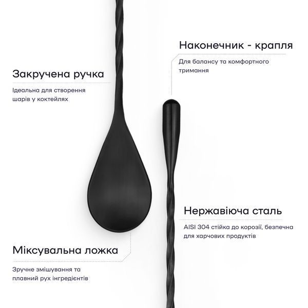 Барная ложка 40 см с каплей Черная 26803-BS-40cm-t-b фото