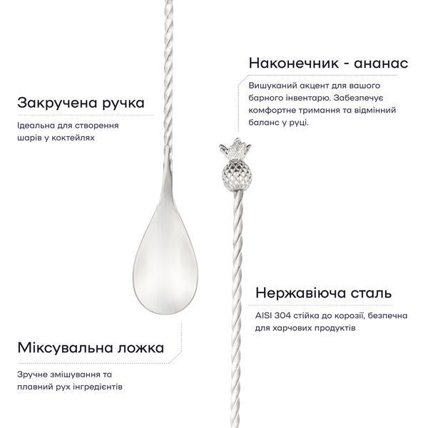 Барна ложка 43 см з ананасом Срібляста 39012-BS-43cm-t-s фото