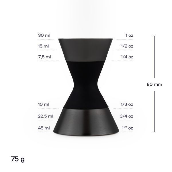 Джиггер 1 oz X 1 1/2 oz (30/45мл) с антискользящим покрытием Черный 54321-Ji-30x45-a-b фото