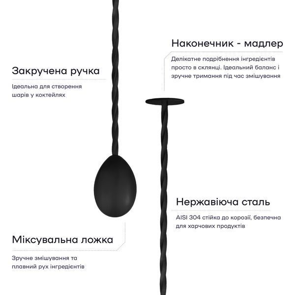 Барная ложка 27 см с мадлером Черная 43823-BS-27cm-t-b фото