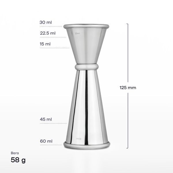 Джиггер 30/60 мл с делениями 15/22,5/45 мл Серебристый 68239-Ji-30x60-j-s фото