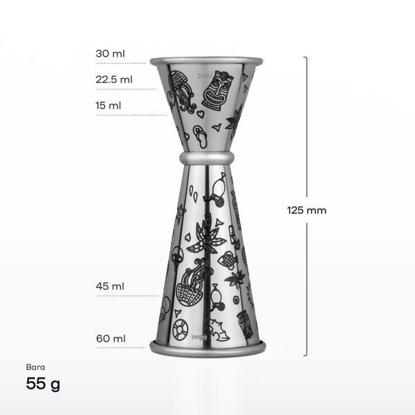 Джиггер 1/2 Oz (30/60 мл) с делениями с Гравировкой Тики 68435-Ji-30x60-j-s фото